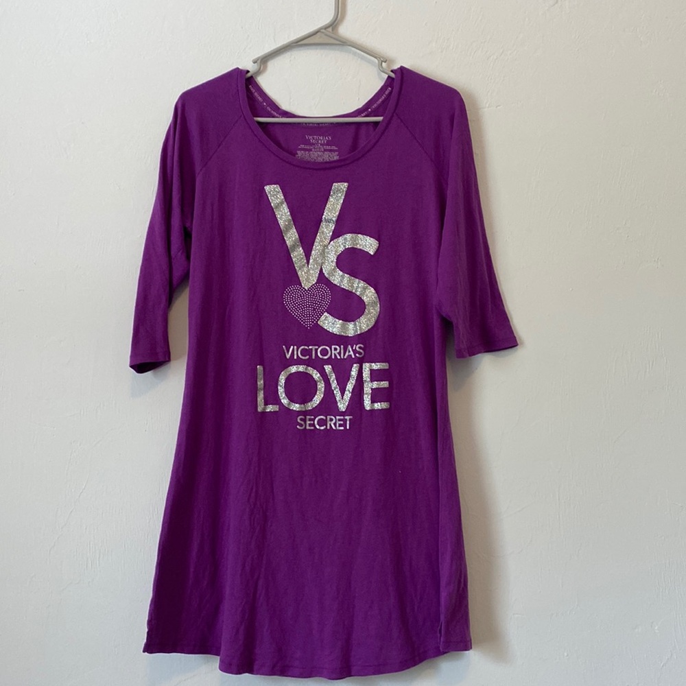 Victoria’s Secret Pajama Shirt, Purple and silver, size large - Picture 1 of 6